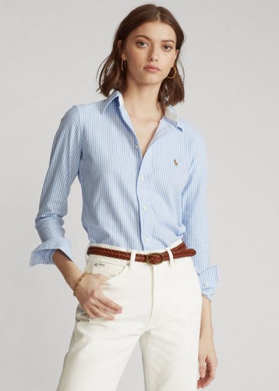 Camisa Oxford Polo Ralph Lauren Mujer Azules Rayas - Striped Knit - ULQAM5641